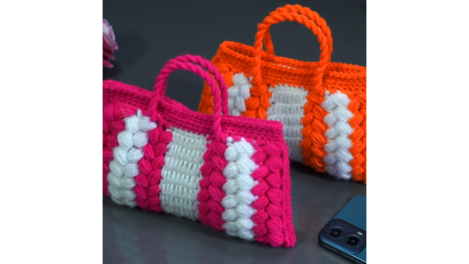 Pink & White Woolen Bag For Girls - Image 4