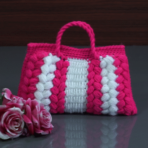 Pink & White Woolen Bag For Girls