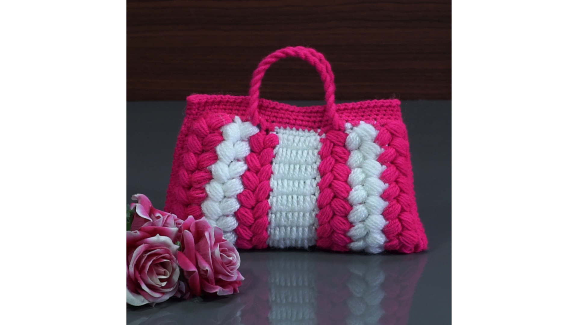 Pink & White Woolen Bag For Girls