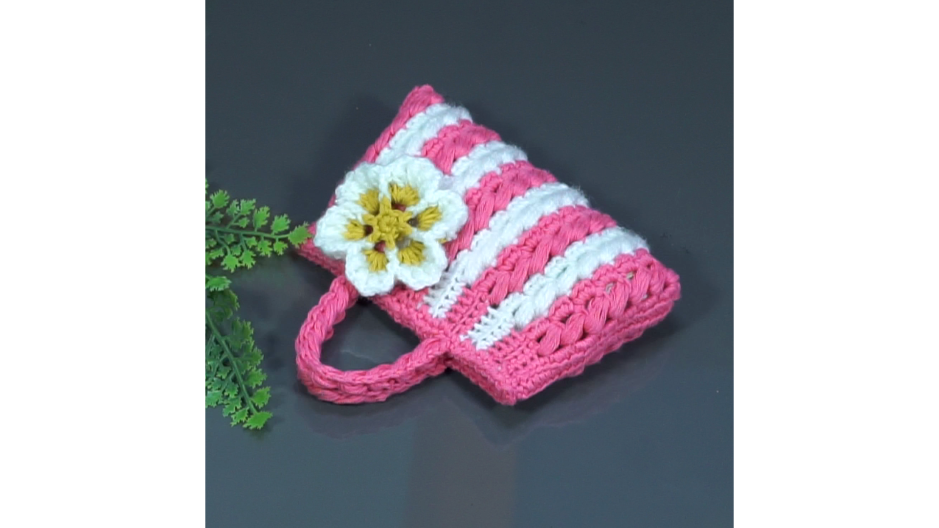 Mini Bag In Red & White Pattern With a Beautiful Flower. - Image 2