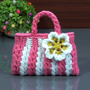 Mini Bag In Red & White Pattern With a Beautiful Flower.